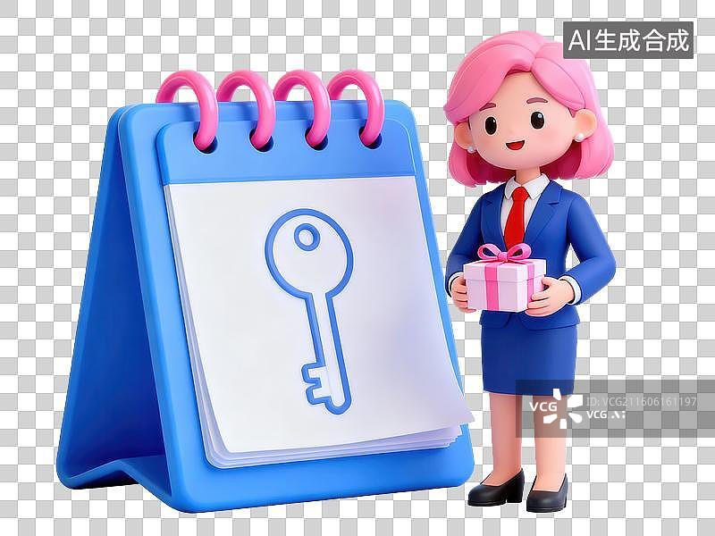 【AI数字艺术】卡通人物手持礼物与日历图片素材