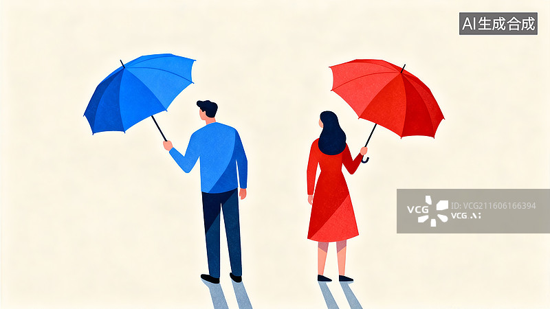 【AI数字艺术】打着伞的男人女人 婚恋主题概念插画图片素材