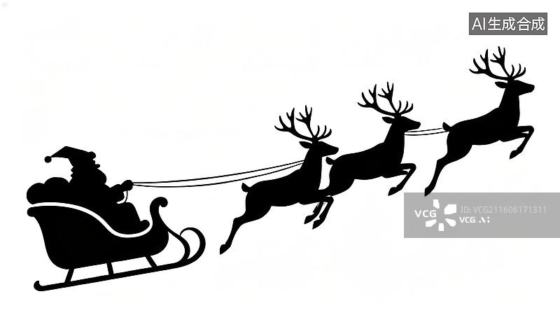 【AI数字艺术】圣诞老人驾雪橇飞驰图片素材