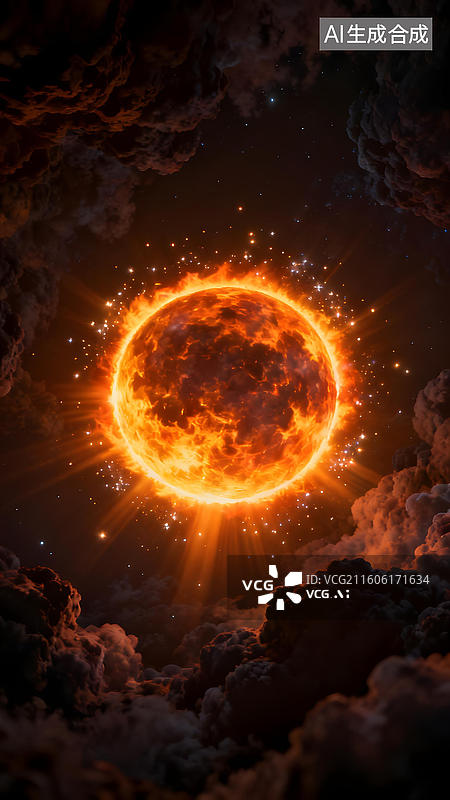 【AI数字艺术】炽热恒星闪耀于宇宙云层图片素材
