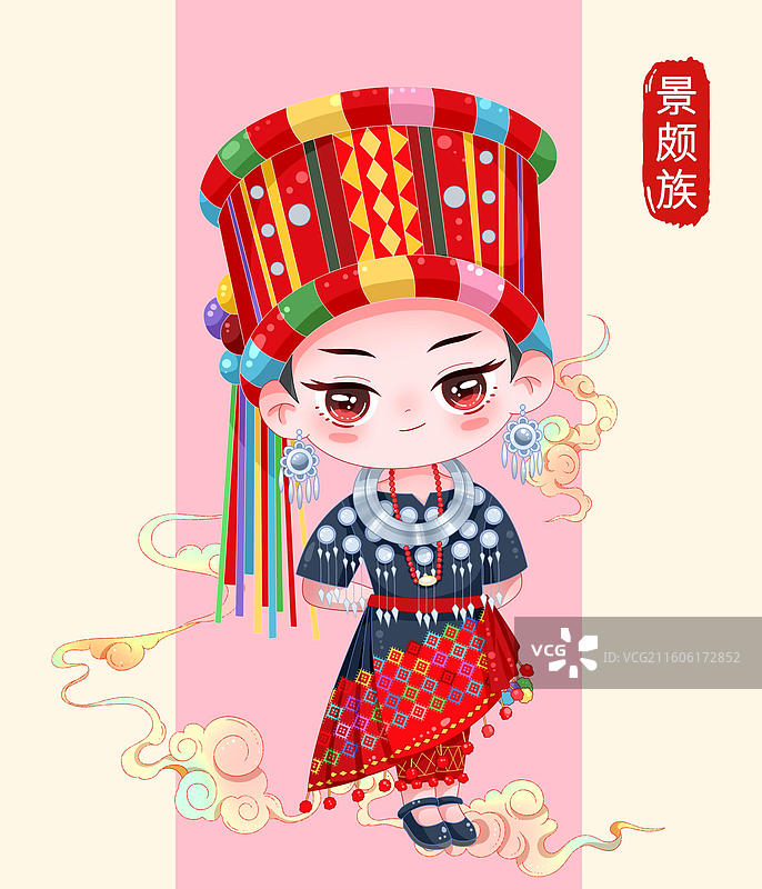 国潮卡通五十六个民族-景颇族图片素材