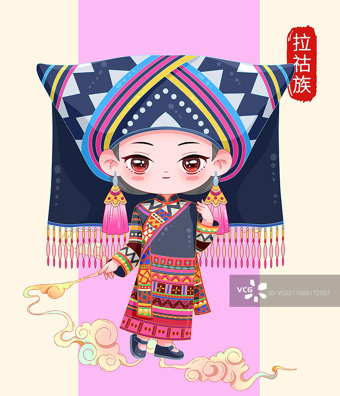 国潮卡通五十六个民族-拉祜族图片素材