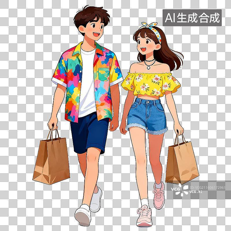 【AI数字艺术】情侣购物逛街场景图片素材