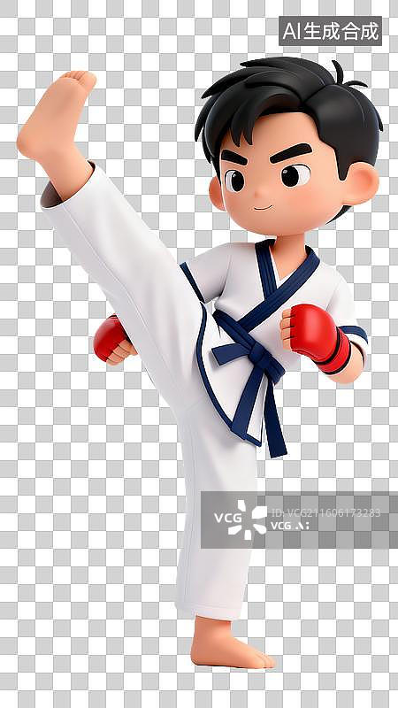 【AI数字艺术】3D卡通跆拳道运动员踢腿动作图片素材