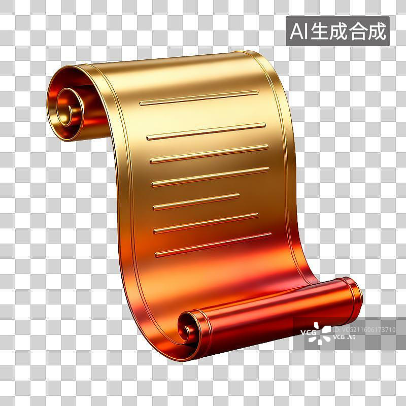 【AI数字艺术】金色卷轴状金属物体图片素材