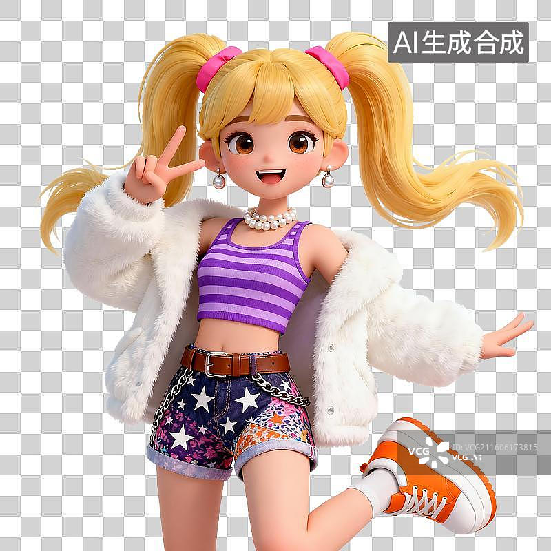 【AI数字艺术】金发双马尾女孩摆姿势图片素材