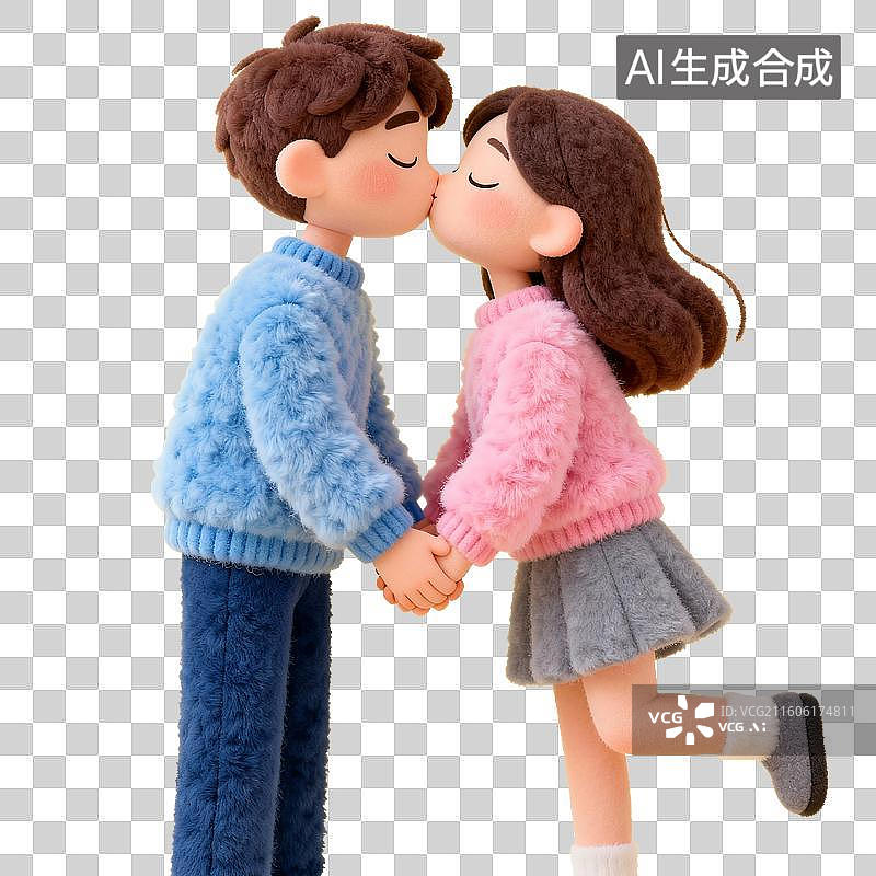 【AI数字艺术】情侣亲吻的卡通形象图片素材