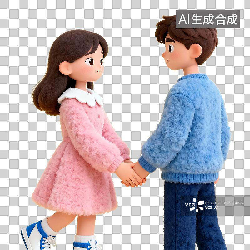 【AI数字艺术】卡通男女牵手站立图片素材