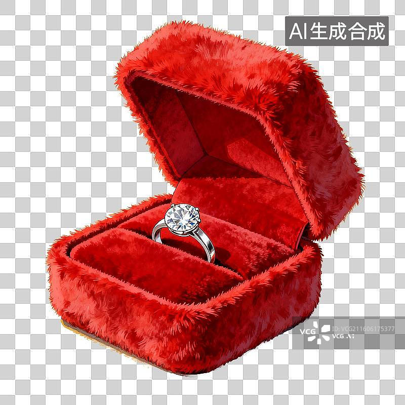 【AI数字艺术】红色绒盒中的钻戒图片素材