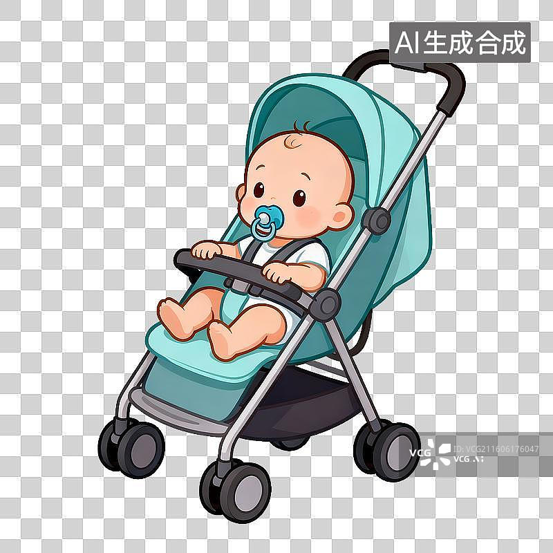 【AI数字艺术】婴儿坐在婴儿车里图片素材