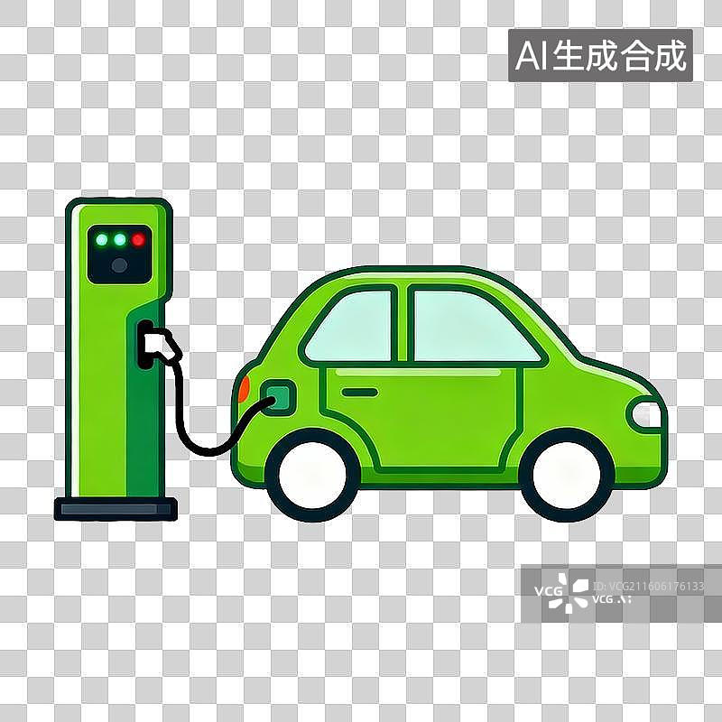 【AI数字艺术】绿色电动汽车充电图片素材