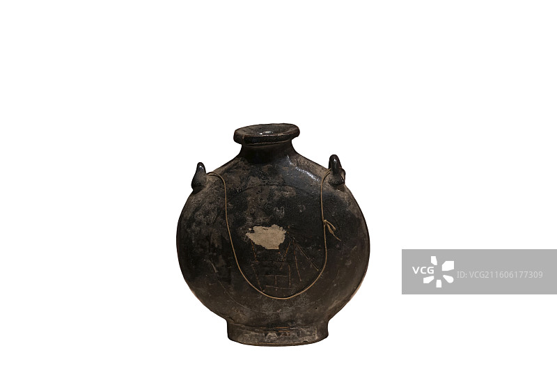 黑釉福字双耳扁壶 元代瓷器 张家口市博物馆藏图片素材
