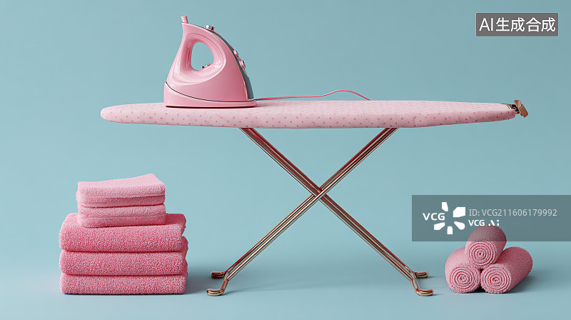 【AI数字艺术】粉色电熨斗与烫衣板图片素材