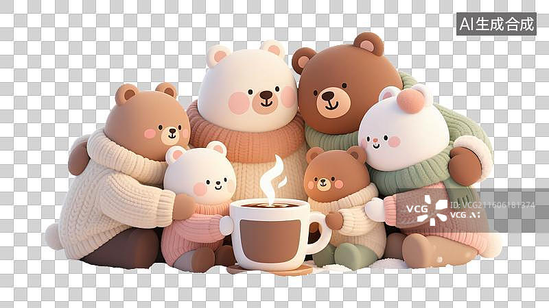 【AI数字艺术】冬日暖聚：萌熊家庭时光图片素材