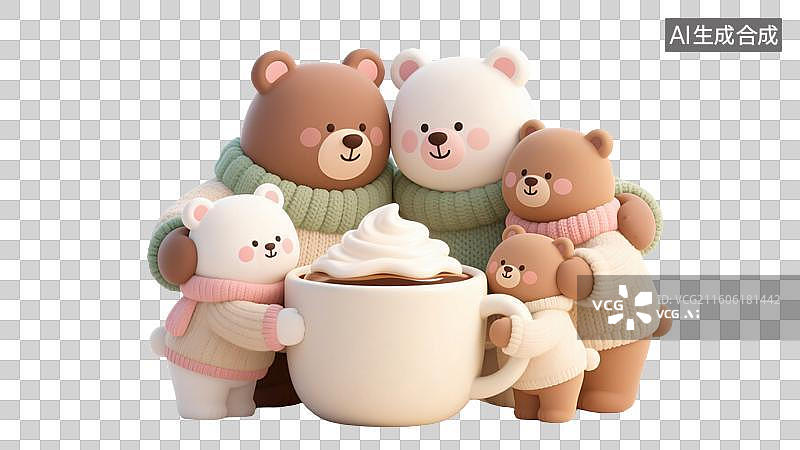 【AI数字艺术】冬日暖聚：萌熊家庭时光图片素材