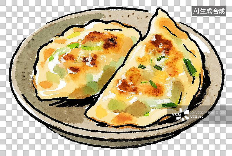 【AI数字艺术】一盘两个韭菜盒子图片素材