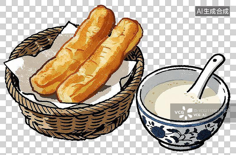 【AI数字艺术】一篮子油条和一碗豆浆图片素材