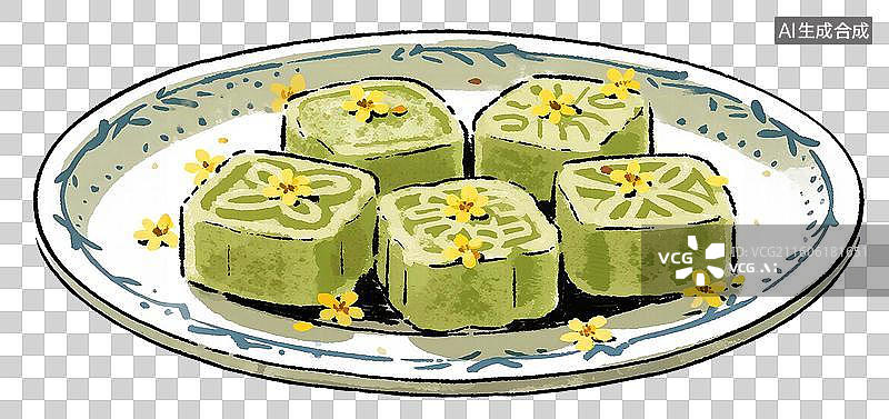 【AI数字艺术】一盘桂花绿豆糕图片素材