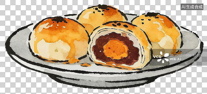 【AI数字艺术】一盘四个蛋黄酥图片素材