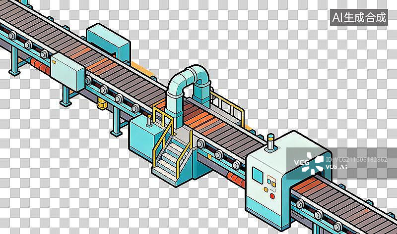 【AI数字艺术】卡通风格，一条自动化生产线PNG格式的免扣元素图片素材