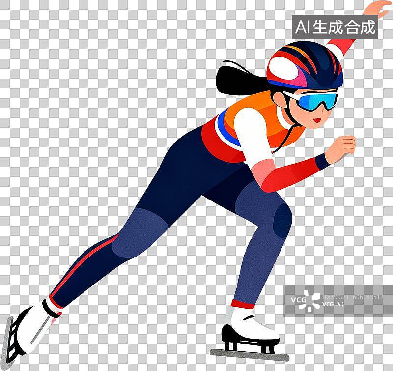 【AI数字艺术】2d扁平化风格卡通插画体育运动滑雪运动之色彩鲜艳的短道速滑插画元素免抠图形图片素材
