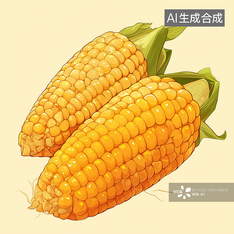 【AI数字艺术】两根新鲜玉米的插画图片素材