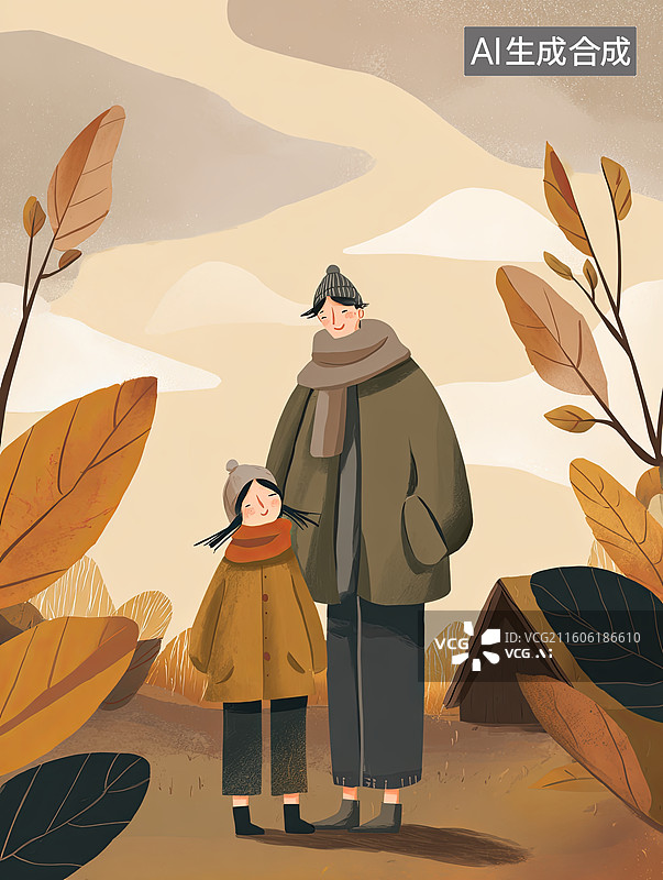 【AI数字艺术】秋日母女温馨同行图片素材