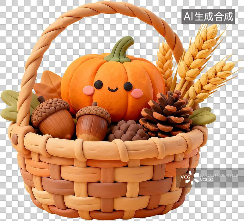 【AI数字艺术】3D卡通毛毡风格西方感恩节壁炉火鸡南瓜派大餐聚餐设计元素免抠图形图片素材