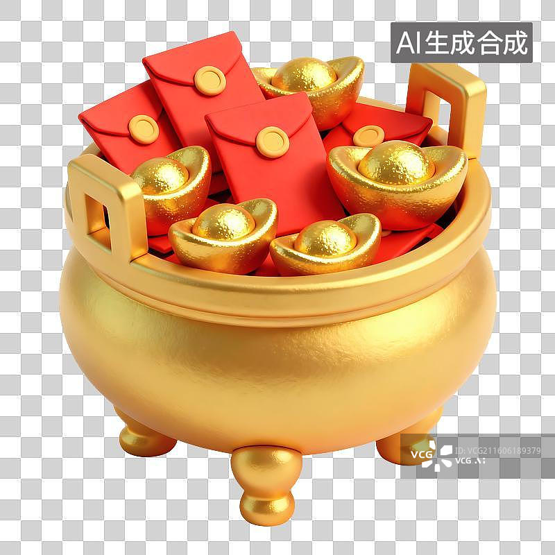 【AI数字艺术】金鼎元宝红包插画图片素材