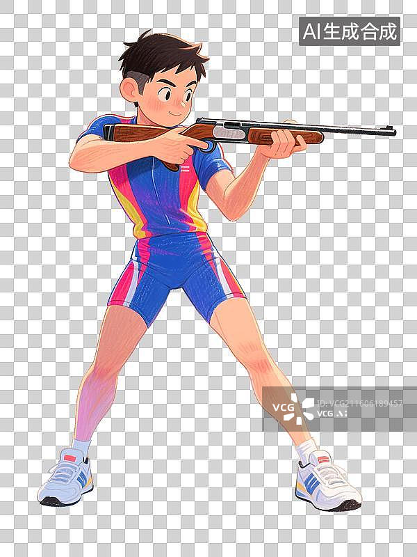 【AI数字艺术】手绘彩铅插画正在参加体育比赛射击打靶运动的年轻男性图片素材