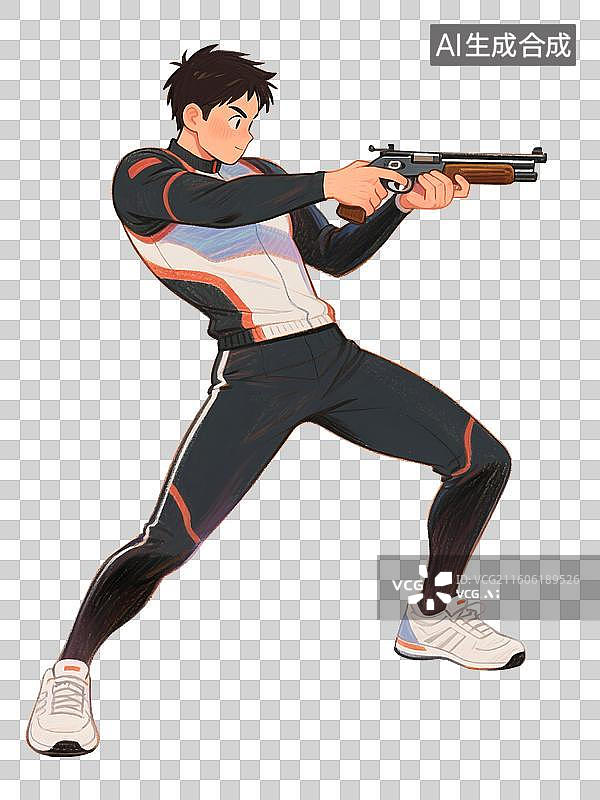【AI数字艺术】手绘彩铅插画正在参加体育比赛射击打靶运动的年轻男性图片素材