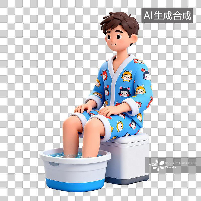 【AI数字艺术】3D拟物风格医疗器械医疗用品元素男生在泡脚图片素材