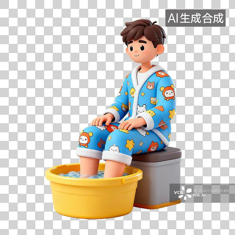 【AI数字艺术】3D拟物风格医疗器械医疗用品元素男生在泡脚图片素材