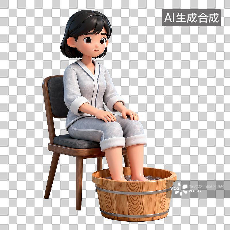 【AI数字艺术】3D拟物风格医疗器械医疗用品元素女生在泡脚图片素材