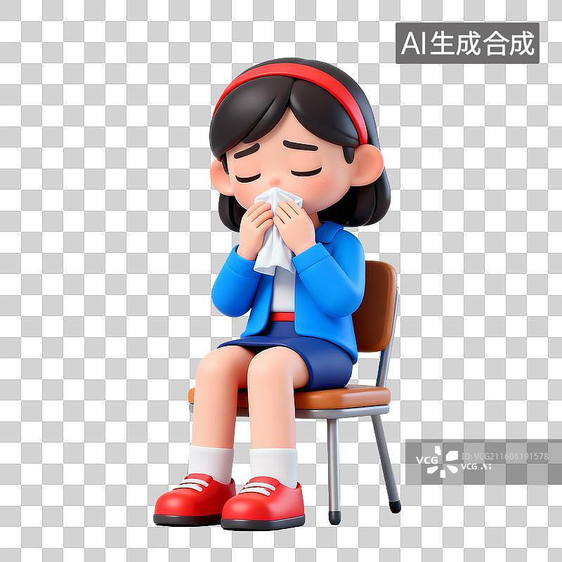 【AI数字艺术】3D拟物风格医疗器械医疗用品元素女生感冒发烧图片素材