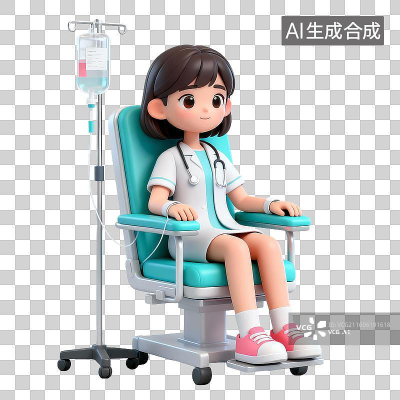 【AI数字艺术】3D拟物风格医疗器械医疗用品元素女生在输液病人图片素材