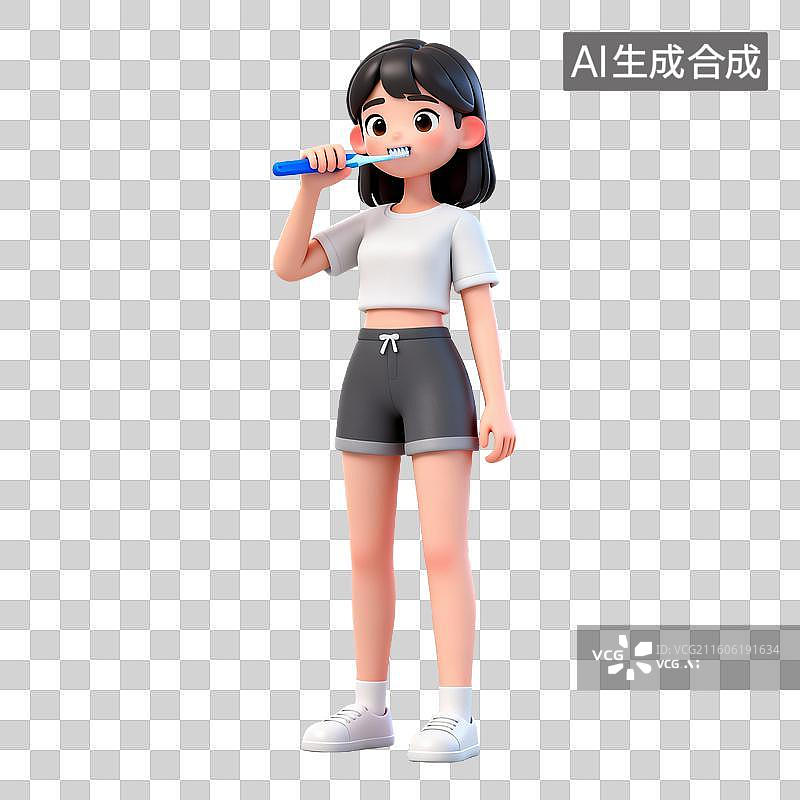 【AI数字艺术】3D拟物风格医疗器械医疗用品元素女人刷牙图片素材