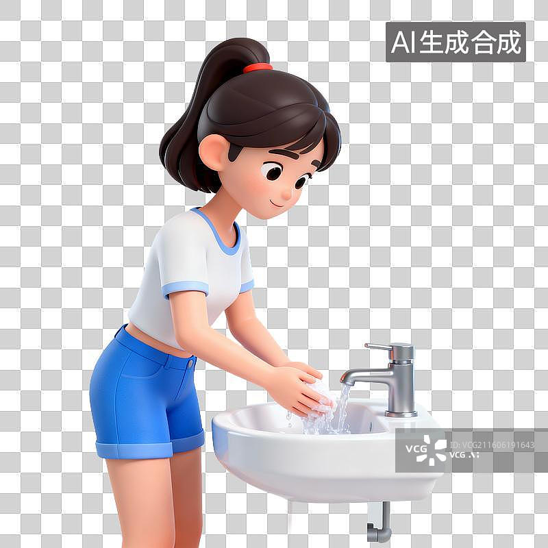 【AI数字艺术】3D拟物风格医疗器械医疗用品元素女人女生在洗手图片素材