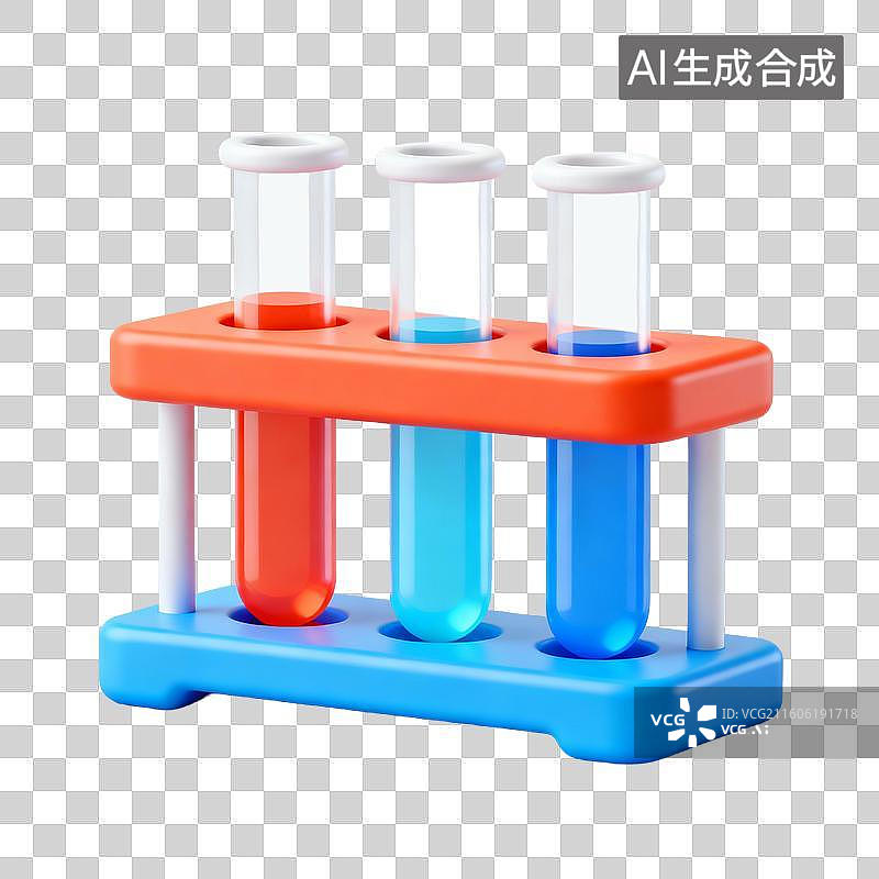 【AI数字艺术】3D拟物风格医疗器械医疗用品元素试管和试管架图片素材