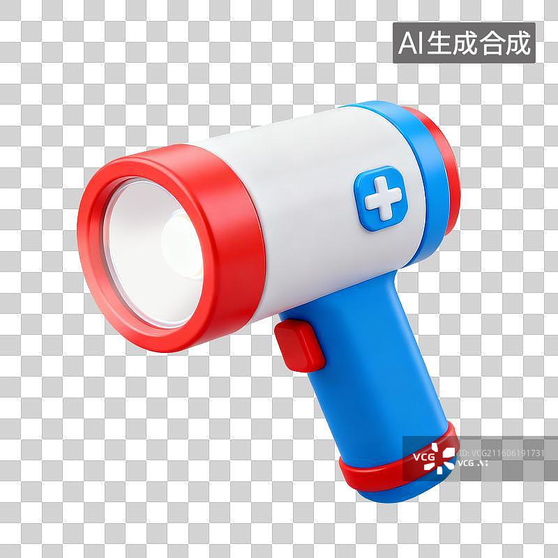 【AI数字艺术】3D拟物风格医疗器械医疗用品元素手电筒图片素材