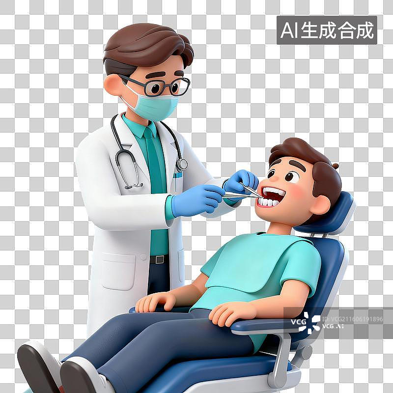【AI数字艺术】3D拟物风格医疗器械医疗用品元素医生给病人看牙齿在牙科图片素材
