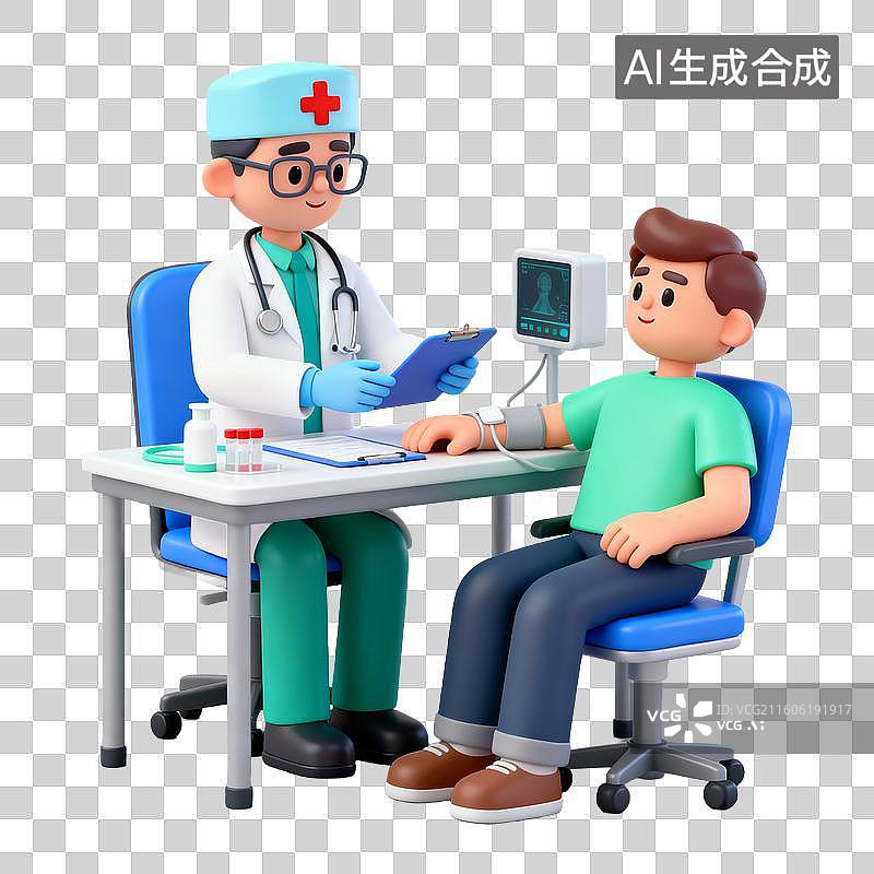 【AI数字艺术】3D拟物风格医疗器械医疗用品元素医生给病人检查身体图片素材
