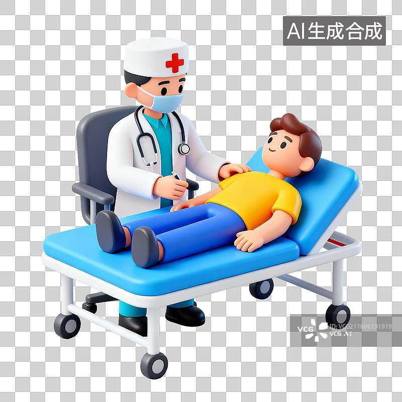 【AI数字艺术】3D拟物风格医疗器械医疗用品元素医生给病人检查身体图片素材