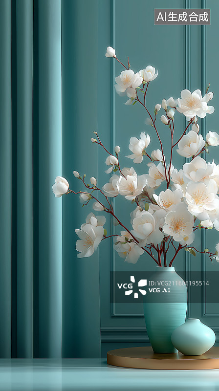 【AI数字艺术】蓝幕背景下的优雅花卉装饰图片素材