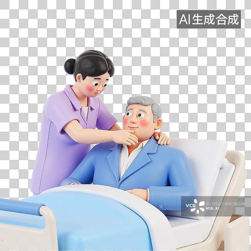 【AI数字艺术】3d粘土风格医疗健康护工与老年人人物图片素材