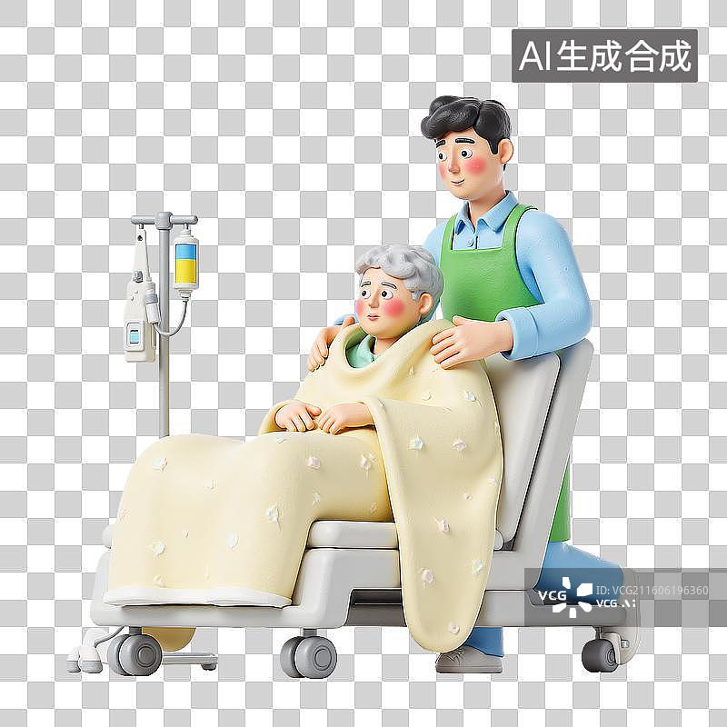 【AI数字艺术】3d粘土风格医疗健康护工与老年人人物图片素材