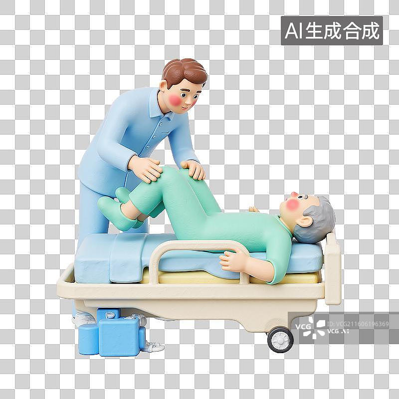 【AI数字艺术】3d粘土风格医疗健康护工与老年人人物图片素材