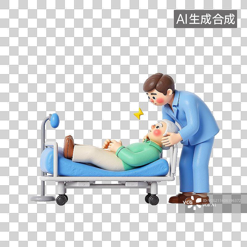 【AI数字艺术】3d粘土风格医疗健康护工与老年人人物图片素材