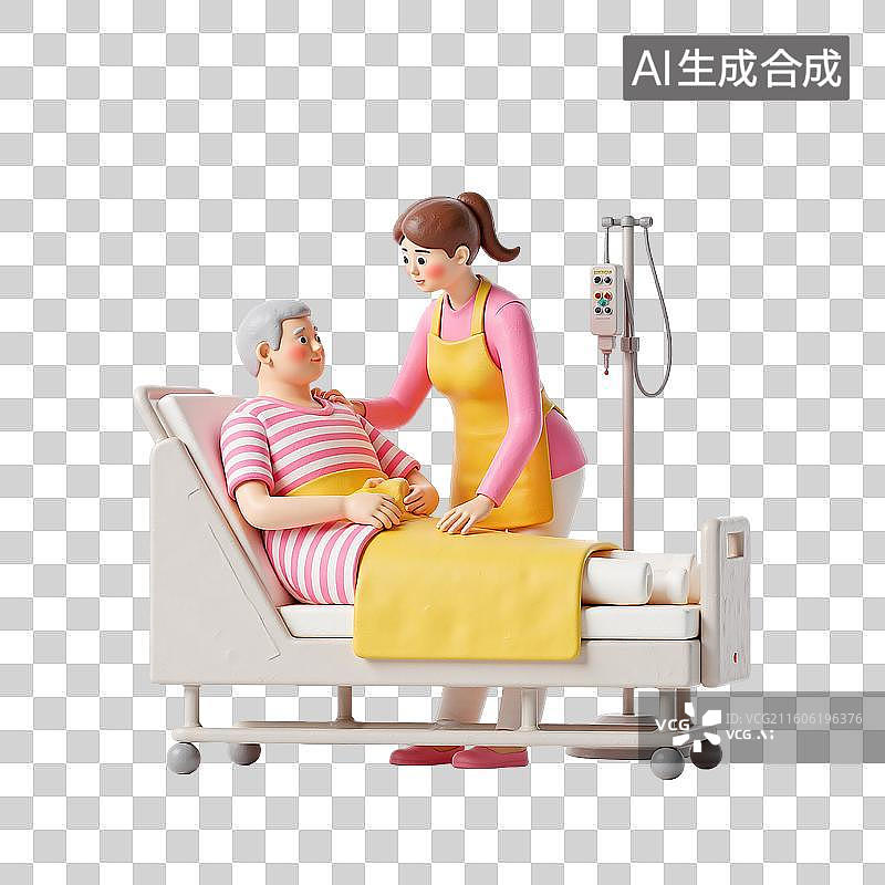 【AI数字艺术】3d粘土风格医疗健康护工与老年人人物图片素材