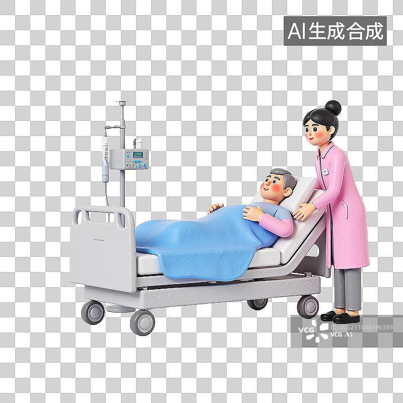 【AI数字艺术】3d粘土风格医疗健康护工与老年人人物图片素材